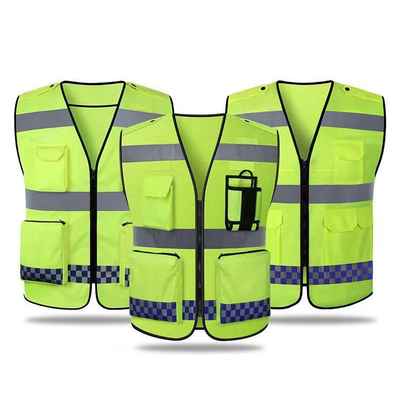 Veste de corrida reflexiva do trabalho da visibilidade alta por atacado do costume da roupa da segurança da veste da segurança do poliéster SJV03